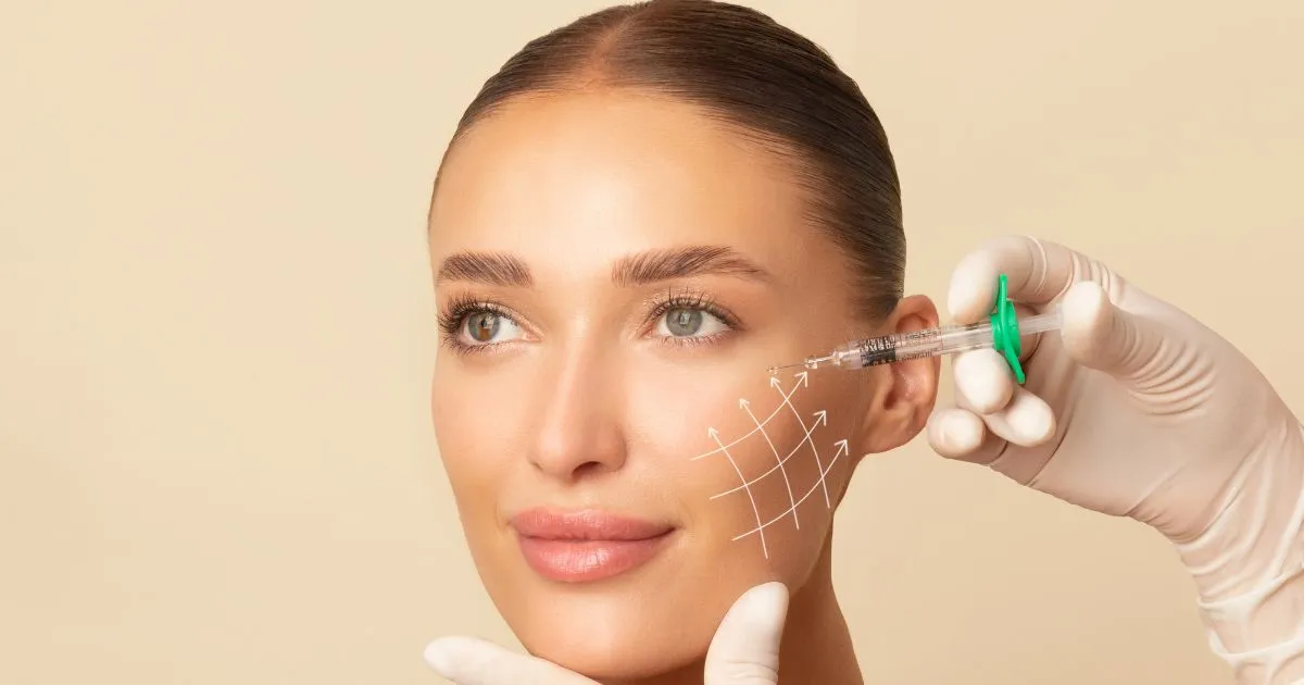 Woman receiving Sculptra facial injection for volume in a clinic in Downey, CA